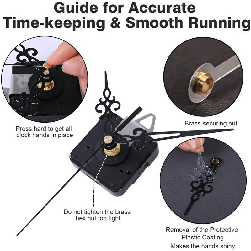 EMOON 2 Pack Non Ticking Clock Mechanism with 4 Pack Clock Hands, Clock Movement Motor Kit for Clock Repair, Replacement and Custom Clock (Total Shaft Length 7/8 in) - Image 5